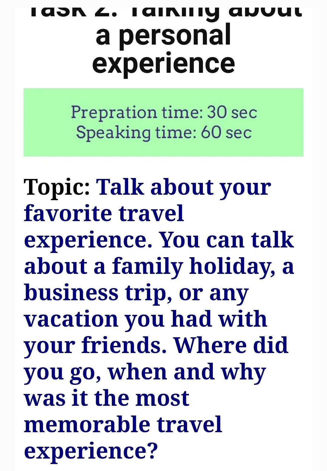 CELPIP Speaking Part/Task 2: Personal Experience.