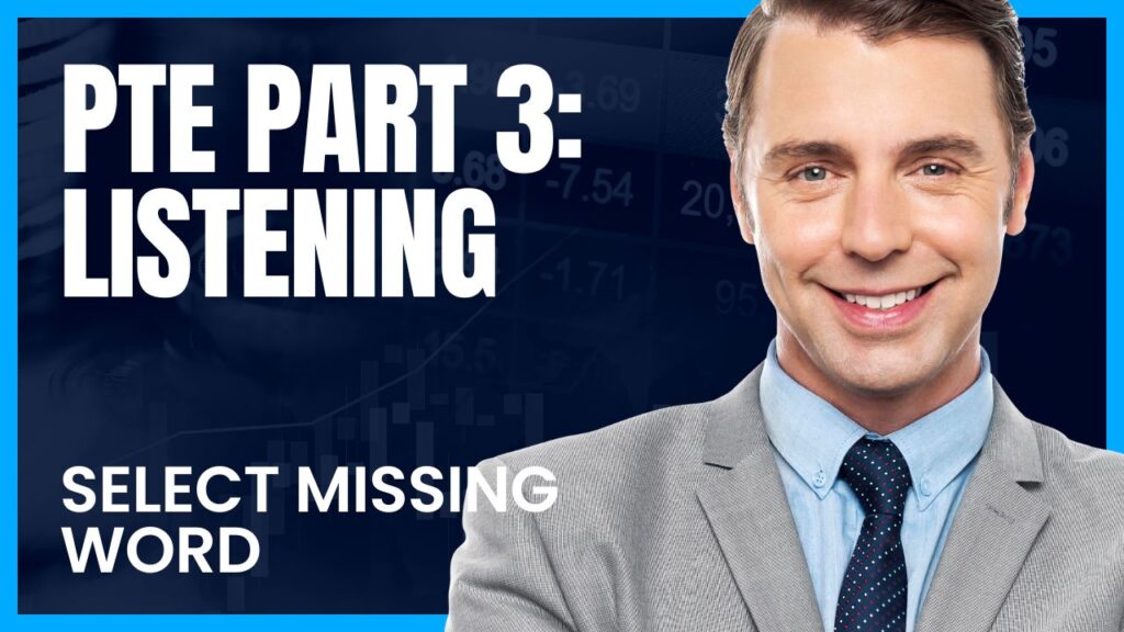 PTE Part 3: Listening - Select Missing Word: Select Missing Word: Part 3 of the PTE Listening section focuses on assessing your ability to understand spoken English in an academic context. In this task, you will listen to a short audio clip, typically a lecture or a presentation, and a written transcript will be provided with one or more words missing. Your task is to select the correct missing word from a list of options provided.