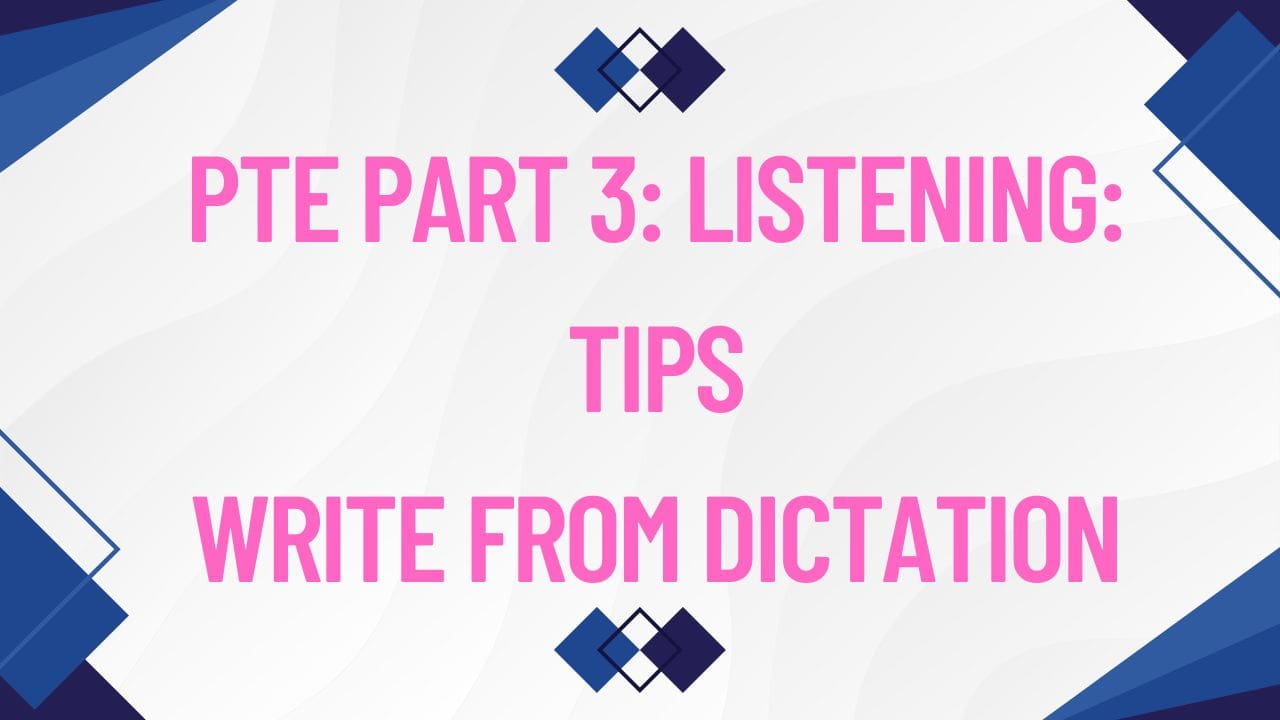 PTE Part 3: Listening: Write from Dictation: Remember that this task assesses your ability to understand spoken English and accurately transcribe what you hear. Practising dictation exercises regularly can help you improve your listening skills and typing speed, leading to better performance in the PTE Part 3: Listening - Write from Dictation task.