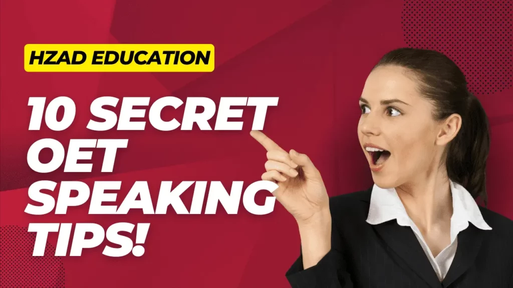 Woman pointing to text on a red background.