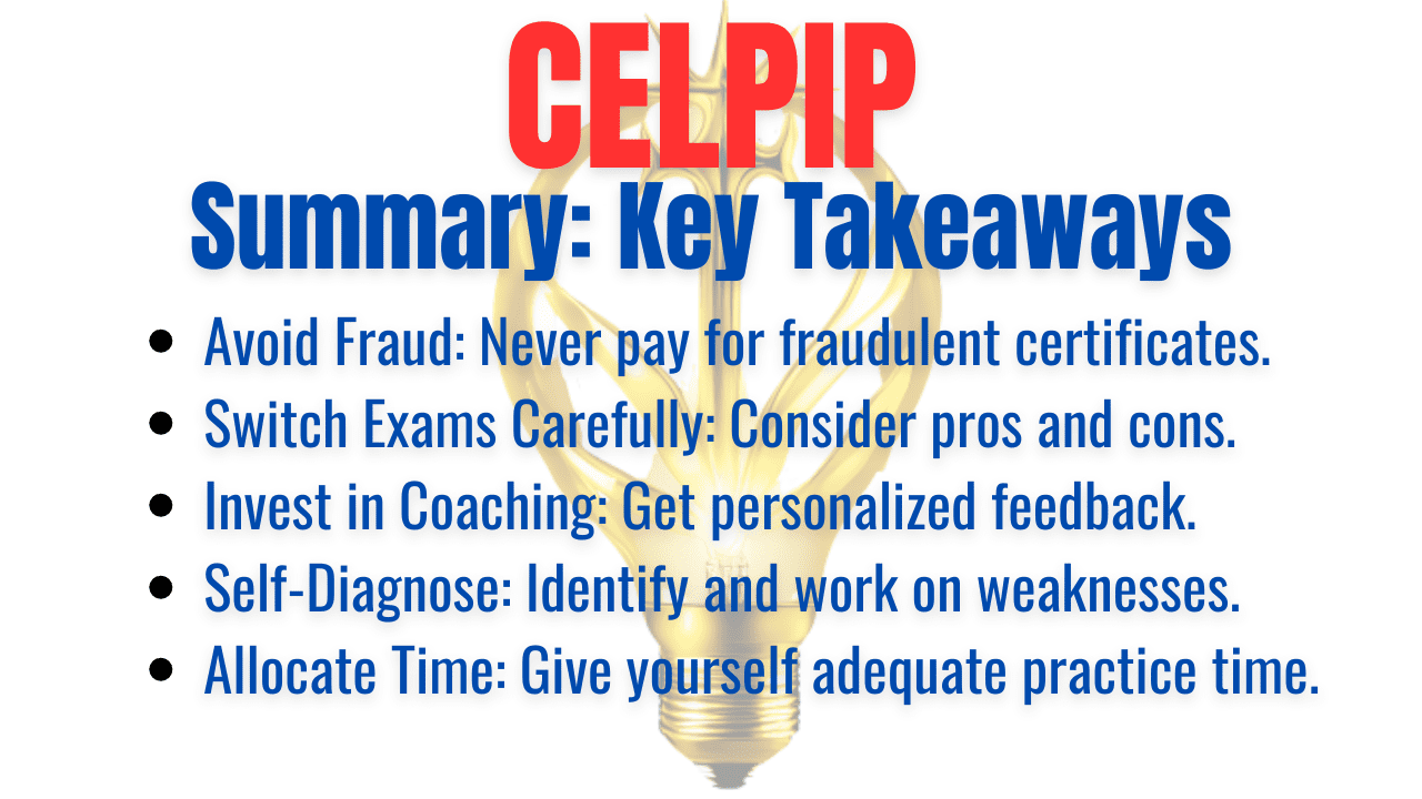 Never get fake certificates. Make sure to diagnose yourself well for CELPIP. Practice time management.